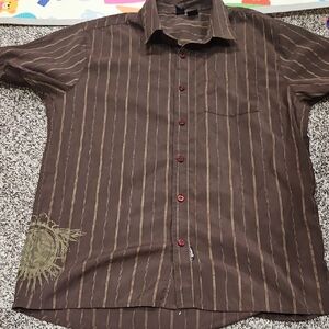 Rusty Men's Brown Striped Button Down Shirt Size Large